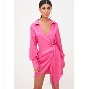 PLT Satin Deep Cuff Wrap Dress